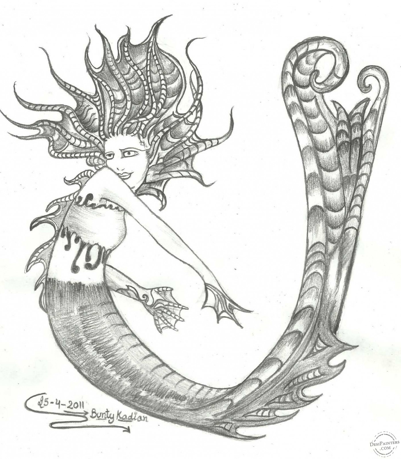 Mermaid Evil Drawings Coloring Template Sketch Coloring Page.