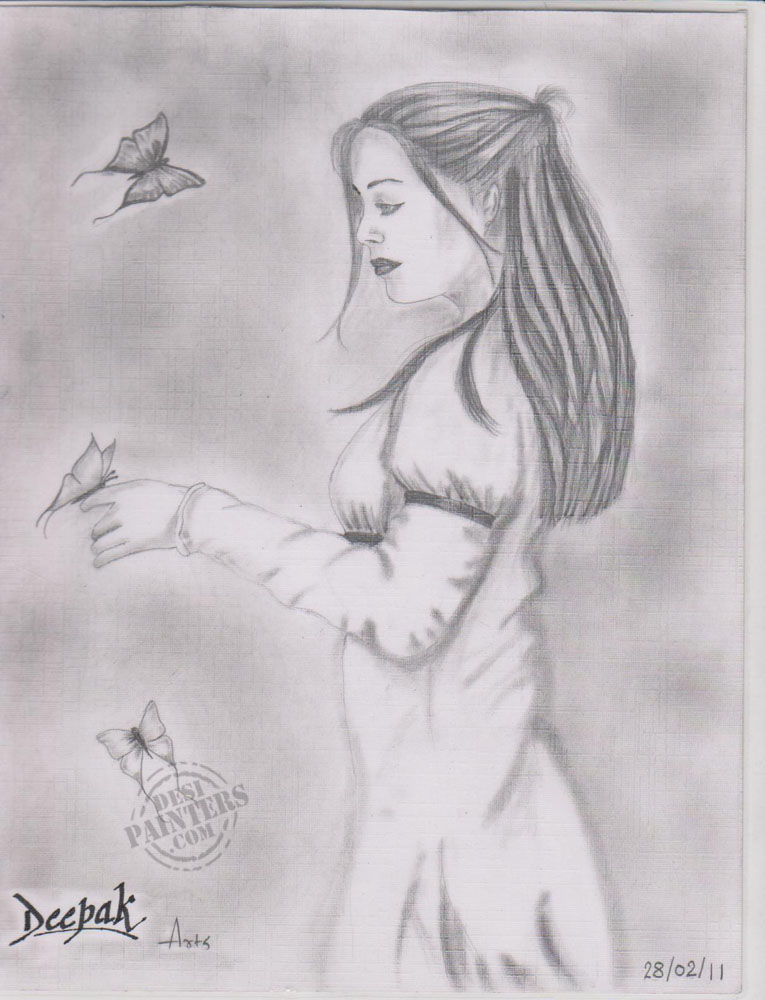 Beautiful Girl Pencil Sketch | DesiPainters.com