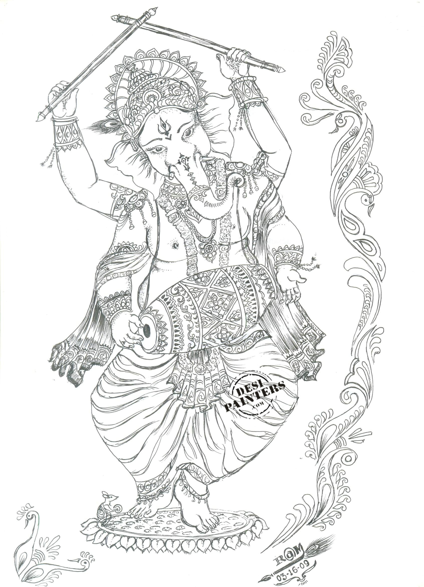 Dancing Ganesha with instruments | DesiPainters.com