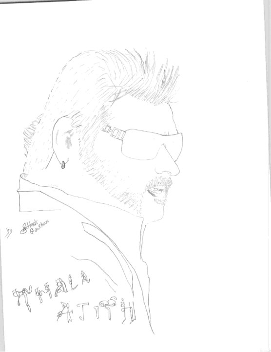 Light Shade Pencil Sketch Of Actor Ajith Kumar | DesiPainters.com