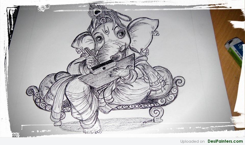 Dancing Ganesha Pencil Art | Drdha Vrata Gorrick | Exotic India Art