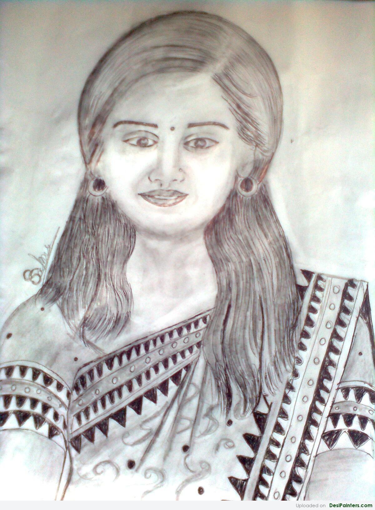  Pencil  Sketch  Of An Indian  Girl DesiPainters com