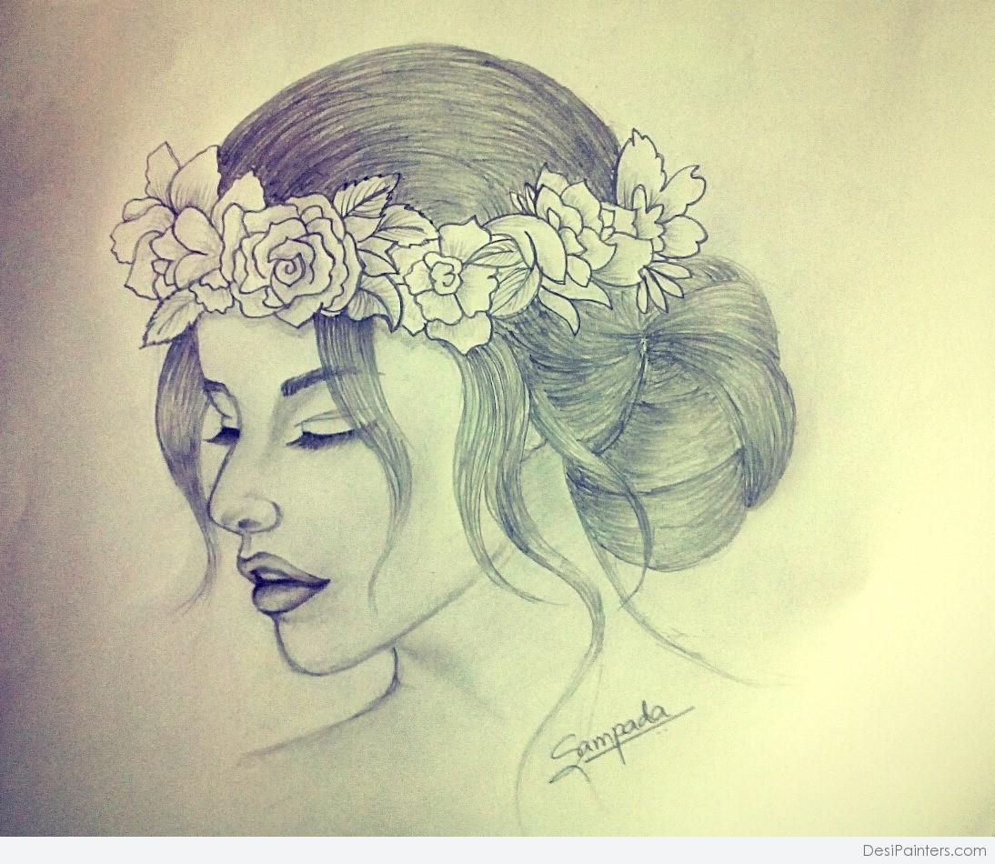 Beautiful Pencil Sketch Of A Girl | DesiPainters.com