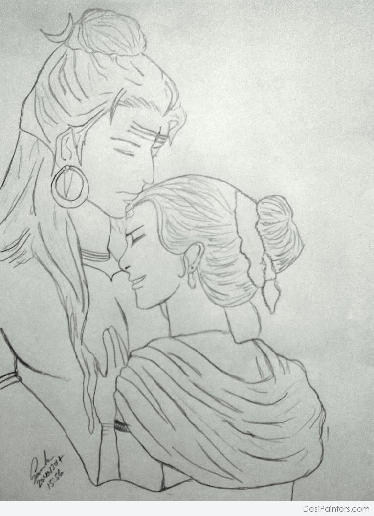 Shiva and Parvati Drawing by Amit Verma | Saatchi Art
