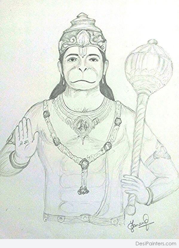 Pencil Sketch Of Hanuman Ji - DesiPainters.com