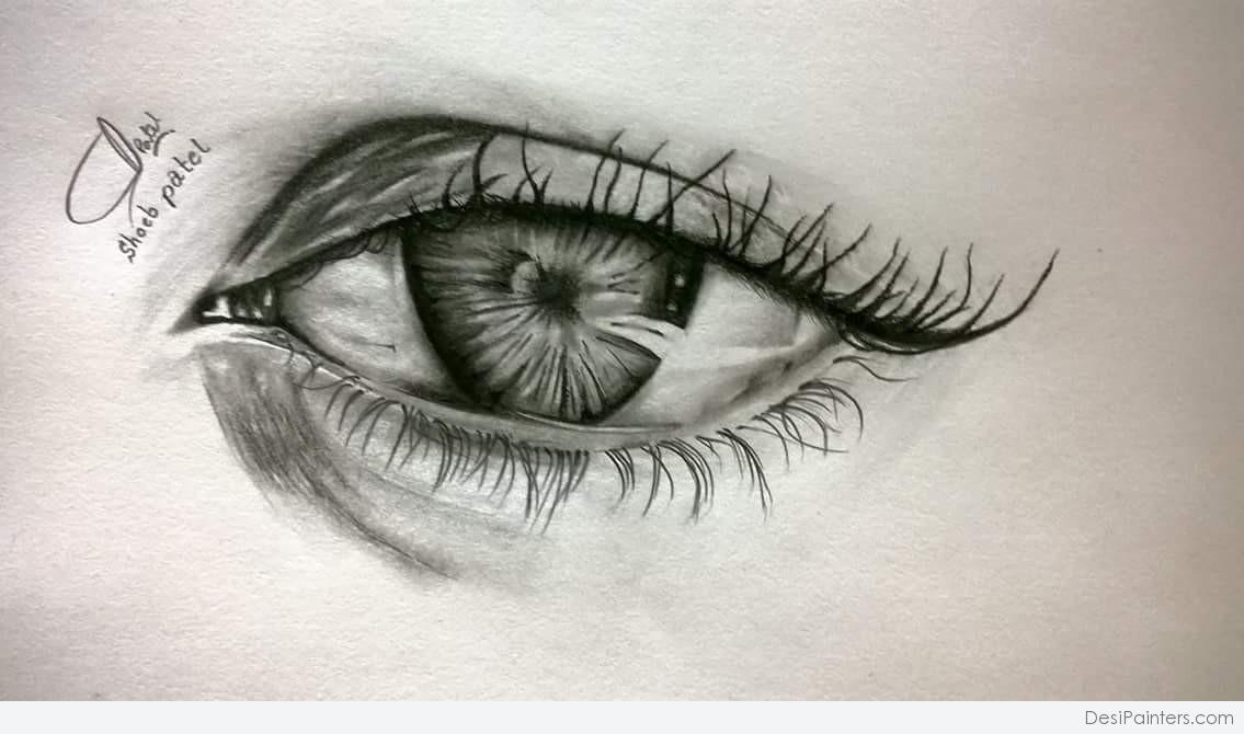3rd Pencil Sketch Of Eye By Shoeb Patel - Desi Painters