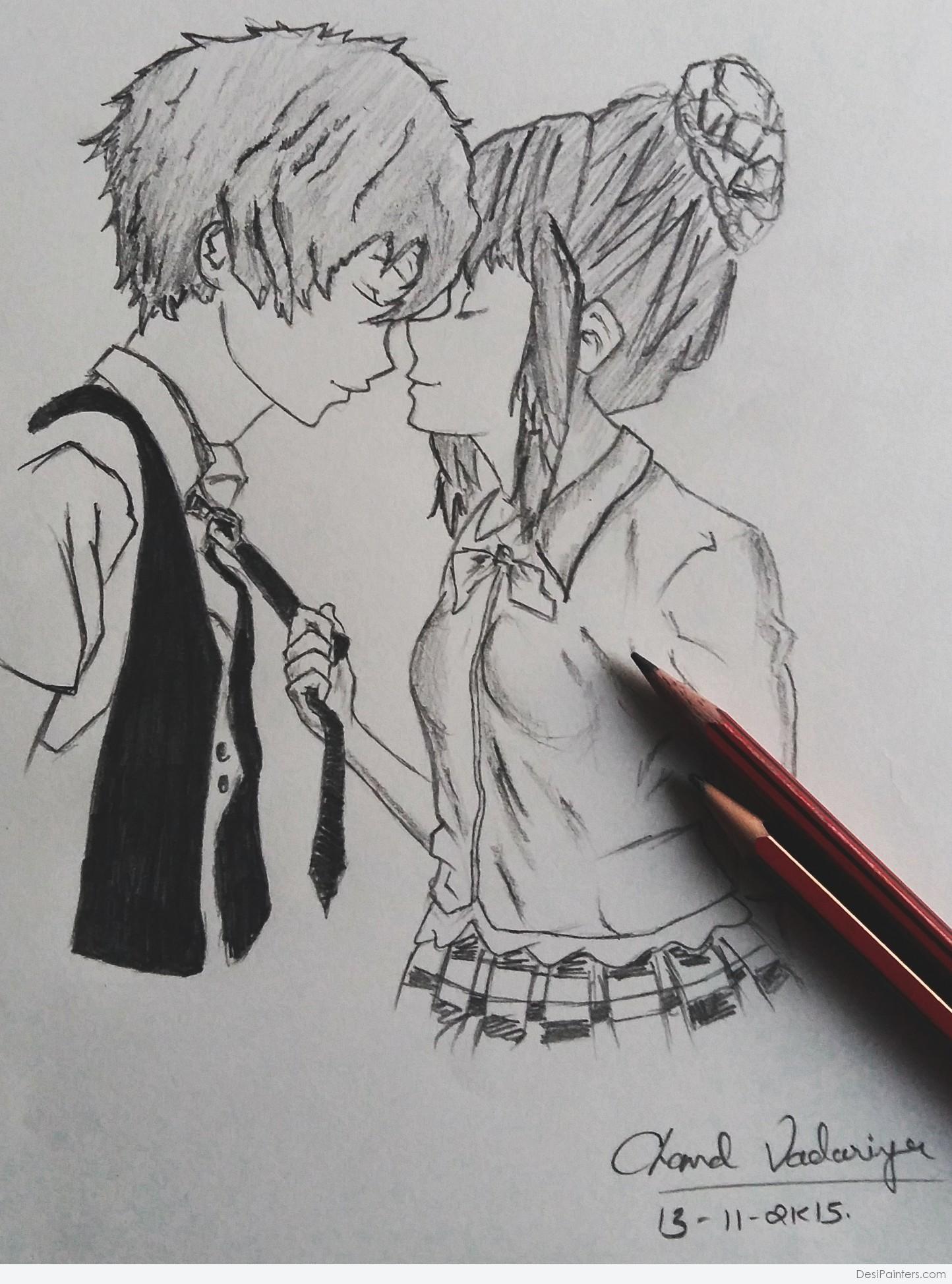 Romantic Couple Pencil Sketch Drawing