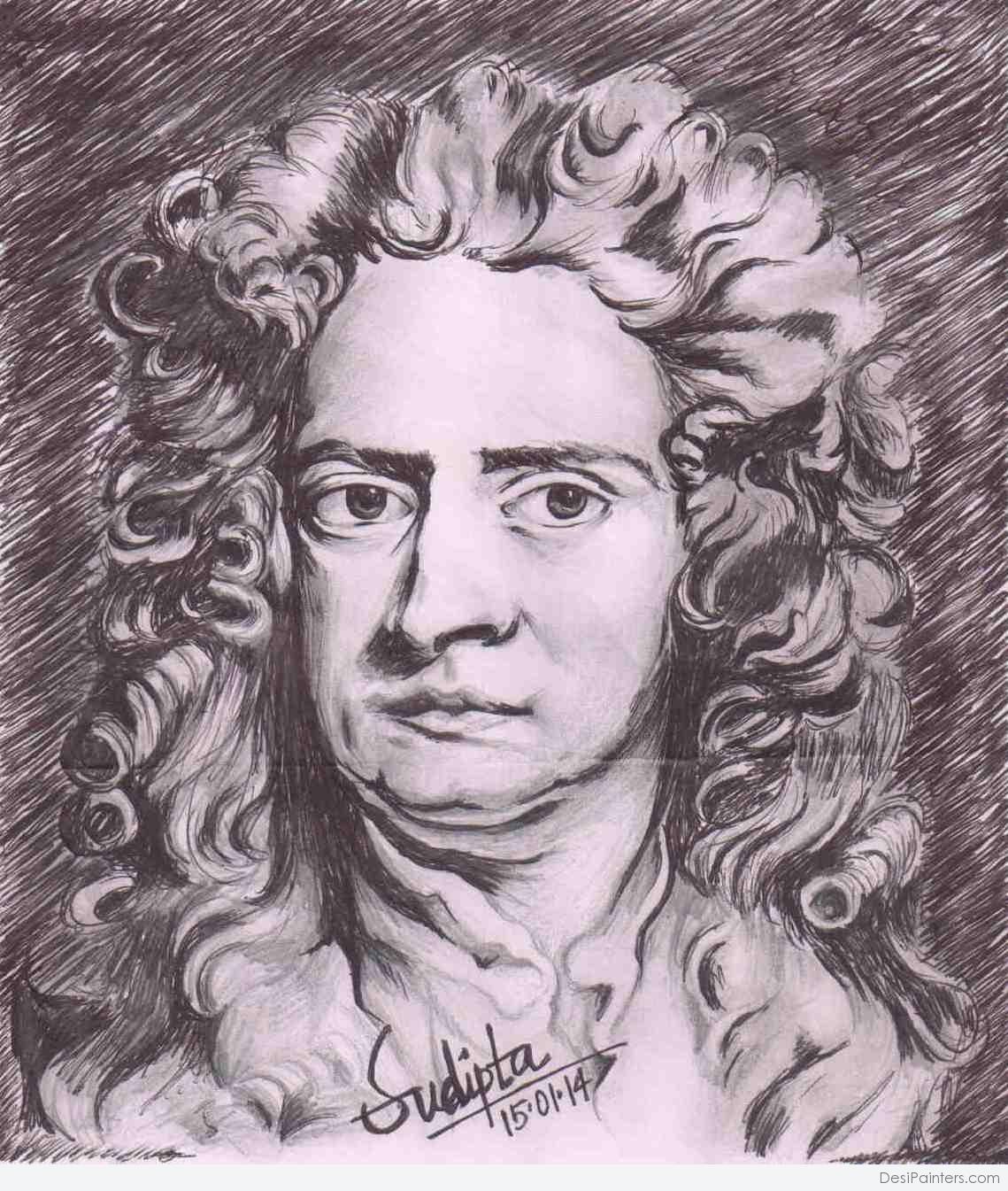 Pencil Sketch Of Isaac Newton | DesiPainters.com