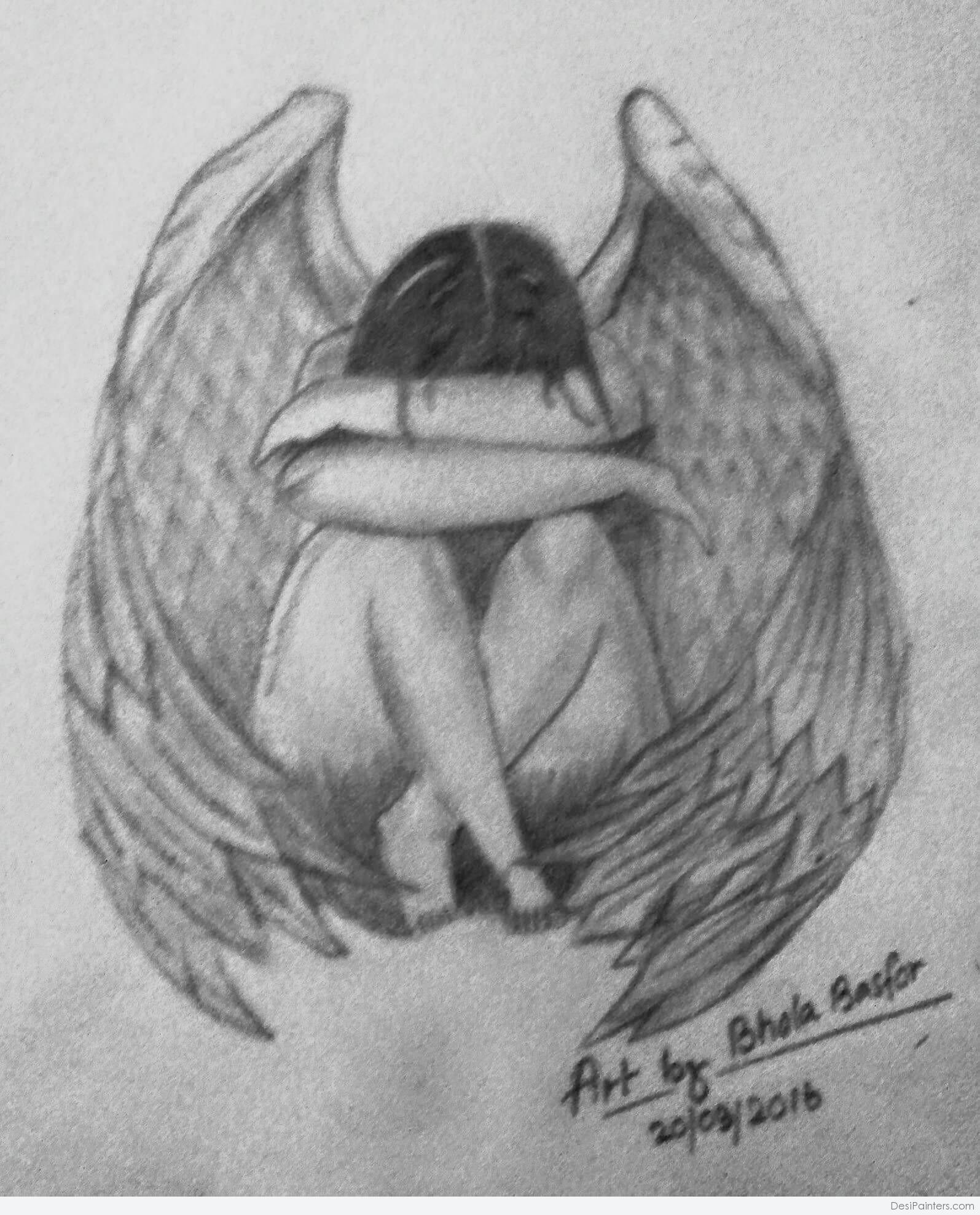 fallen angel pencil drawing
