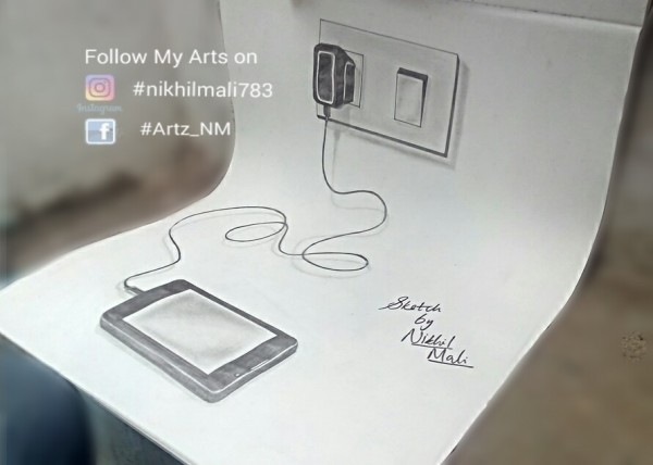 Awesome Pencil Sketch Of Phone Charging - DesiPainters.com