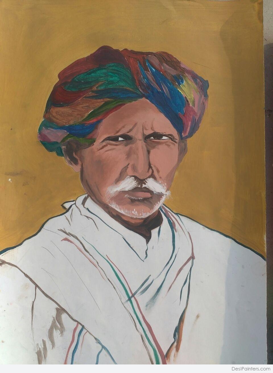 Excellent Oil Painting Of Rajasthani Man Art | DesiPainters.com