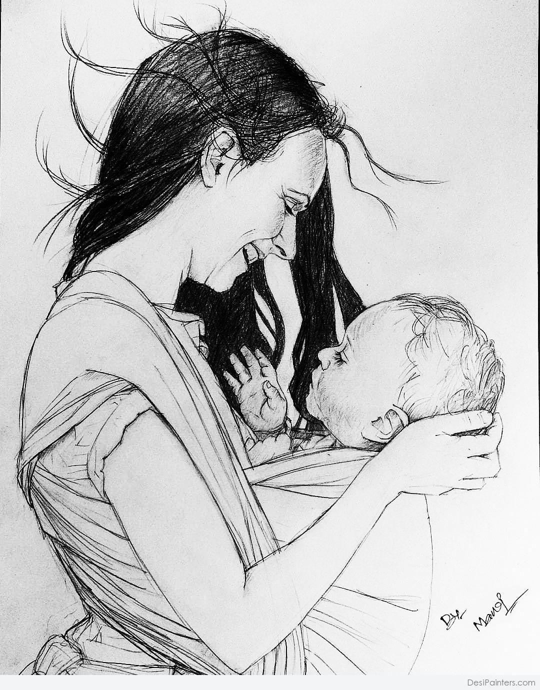 pencil drawing of mother and baby step by step / pencil drawing of baby -  YouTube