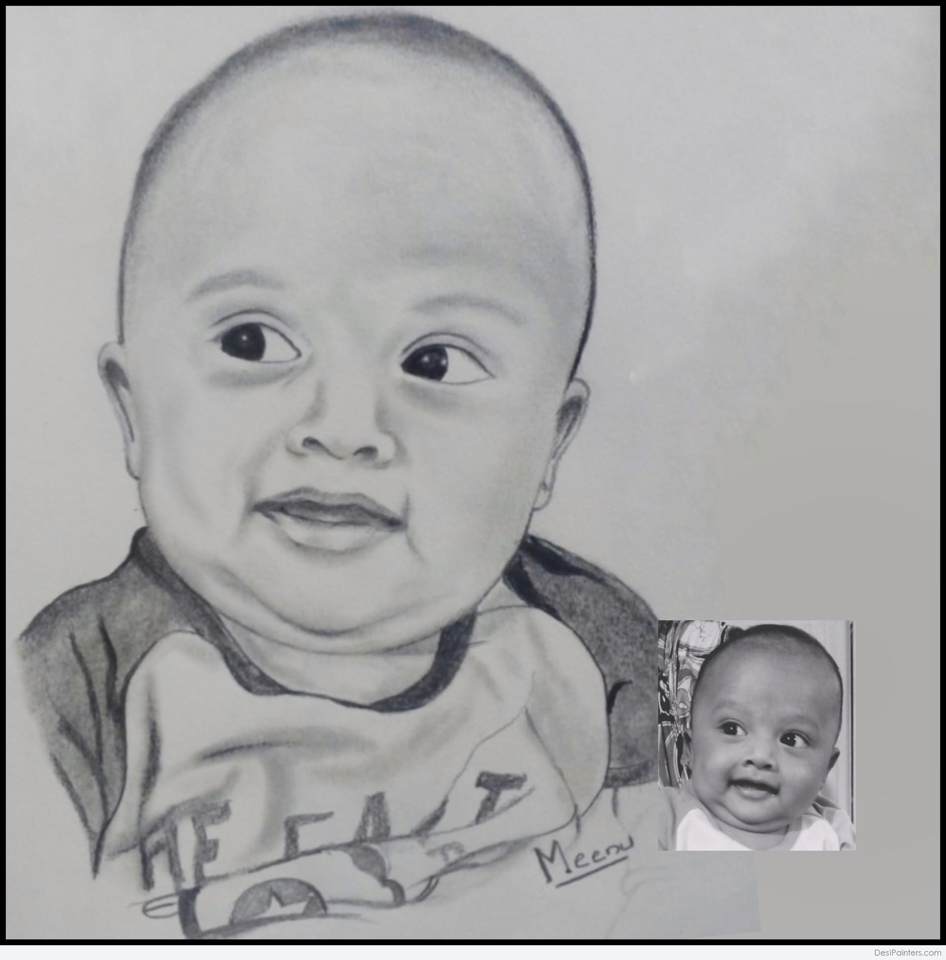 Pencil Sketch Of Cute Baby - Desi Painters