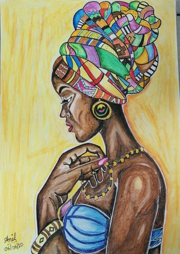 Colour pencil sketch of beautiful African Lady