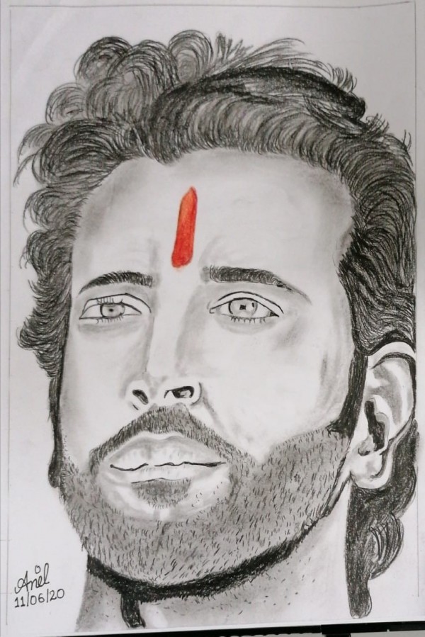 Pencil sketch of India actor Hrithik Roshan