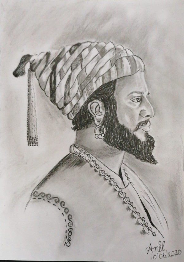 Pencil Sketch of Great king Chatrapati Shivaji Raje