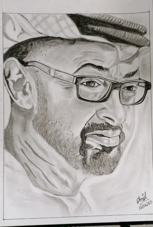 Pencil sketch of Sheikh Mohammed bin Zayed Al Nahyan, Crown Prince of Abu Dhabi