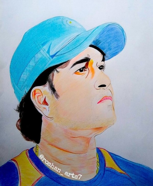 Sachin Tendulkar Color Pencil Sketch - DesiPainters.com