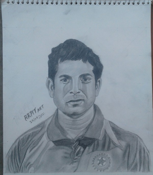 sachin tendulkar , pencil sketch - DesiPainters.com