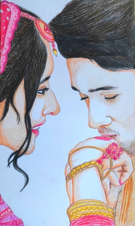 Coloured pencil sketch of Utkarsh  Sharma and Simrat Kaur